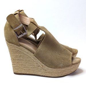 Marc Fisher Allison Tan Perforated Espadrille Wedge Shoes Sandals Women's Sz 9M